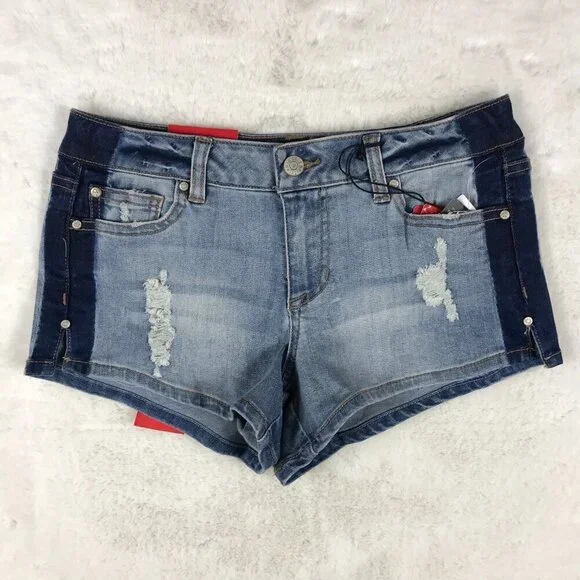 CELEBRITY PINK Colorblock Blue Denim Mini Jean Shorts NWT 3/26 - Picture 2 of 7